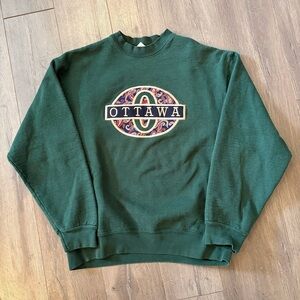 Vintage 90s Ottawa Embroidered Green Crewneck Men's Large Made in USA